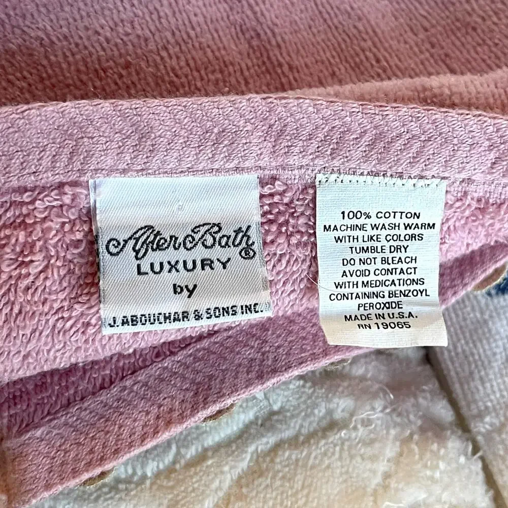 Vintage After Bath Luxury 3pc Towel Set Pink Rose Floral Made in USA